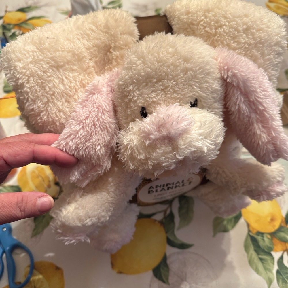 Cream and Pink Plush Dog and blanket